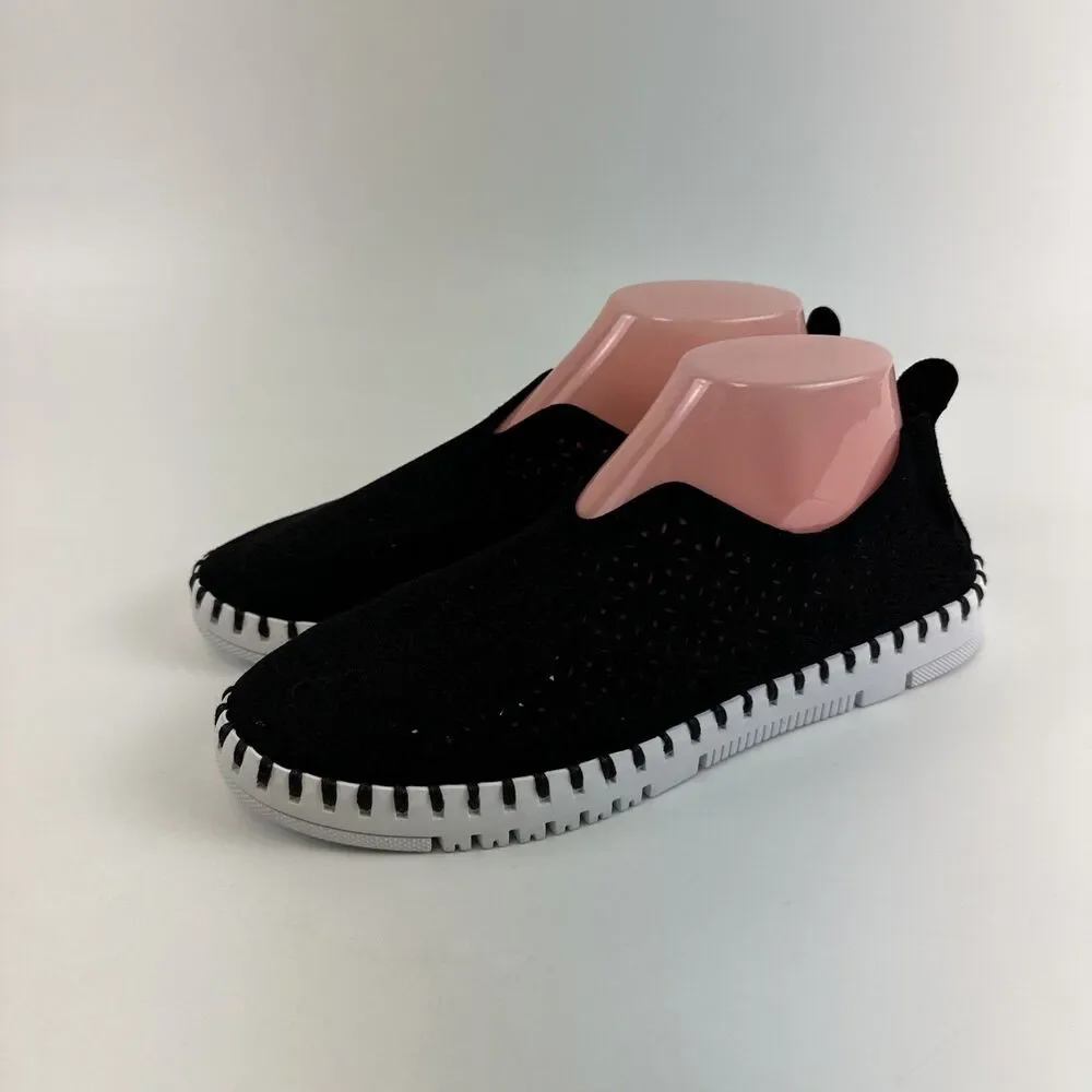 Project Cloud Rose Perforated Slip On Flat Black Faux Suede Lightweight 42 US 11